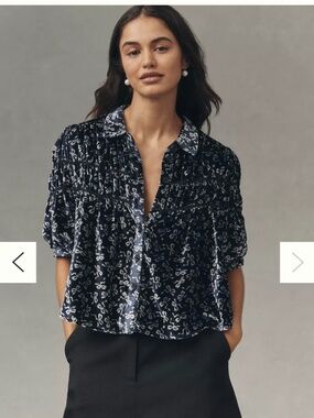 THE LEANDRA VELVET SHIRRED YOKE BLOUSE BY MAEVE